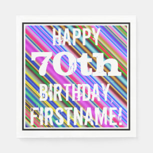 Vibrant, Colorful 70th Birthday + Custom Name Paper Napkins