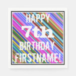 [ Thumbnail: Vibrant, Colorful 7th Birthday + Custom Name Paper Napkin ]