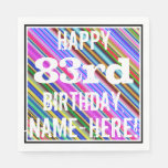 [ Thumbnail: Vibrant, Colorful 83rd Birthday + Custom Name Napkins ]