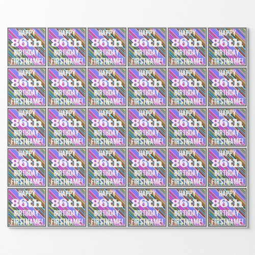 Vibrant Colorful 86th Birthday  Custom Name Wrapping Paper