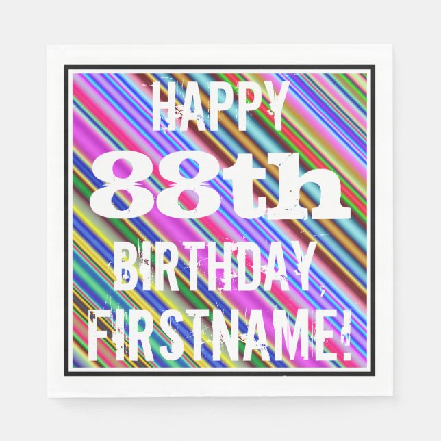 Vibrant, Colorful 88th Birthday + Custom Name Napkins (Front)