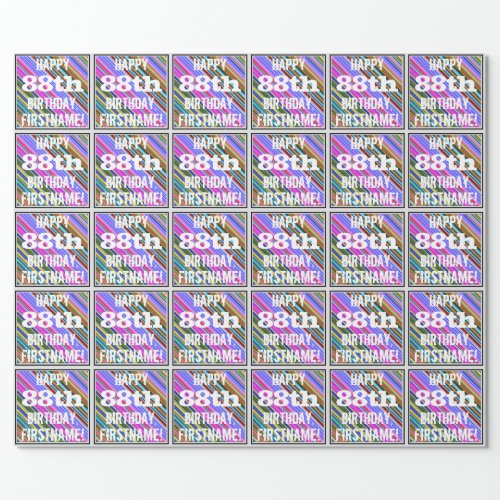 Vibrant Colorful 88th Birthday  Custom Name Wrapping Paper