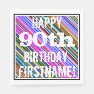 Vibrant, Colorful 90th Birthday + Custom Name Paper Napkins