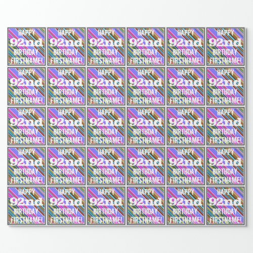 Vibrant Colorful 92nd Birthday  Custom Name Wrapping Paper