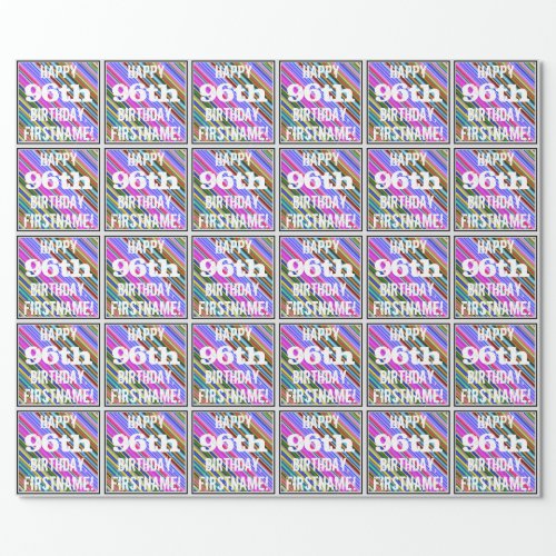 Vibrant Colorful 96th Birthday  Custom Name Wrapping Paper