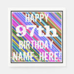 [ Thumbnail: Vibrant, Colorful 97th Birthday + Custom Name Paper Napkin ]