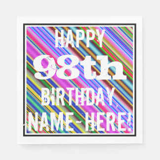 Vibrant, Colorful 98th Birthday + Custom Name Paper Napkins