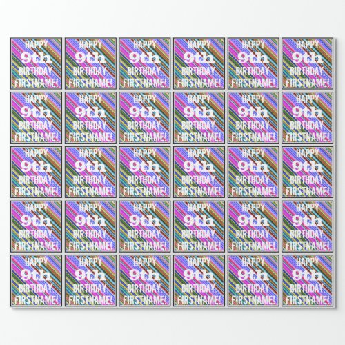 Vibrant Colorful 9th Birthday  Custom Name Wrapping Paper