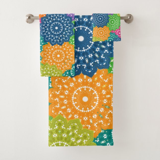 Vibrant Colorful Abstract Flowers Bath Towel Set (Insitu)