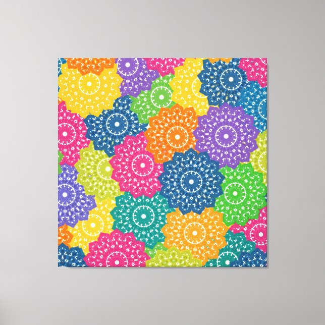 Vibrant Colorful Abstract Flowers Canvas Print (Front)