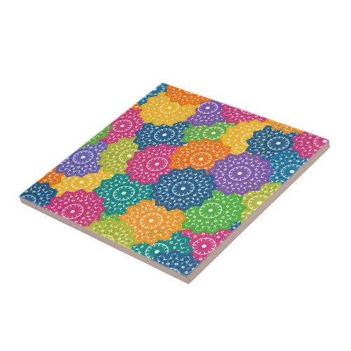 Vibrant Colorful Abstract Flowers Ceramic Tile