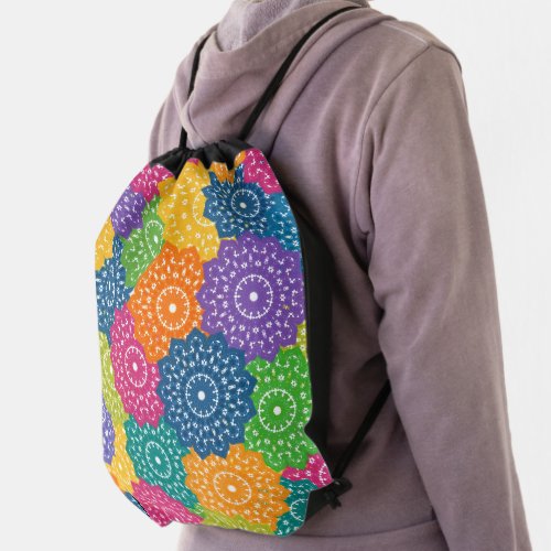 Vibrant Colorful Abstract Flowers Drawstring Bag