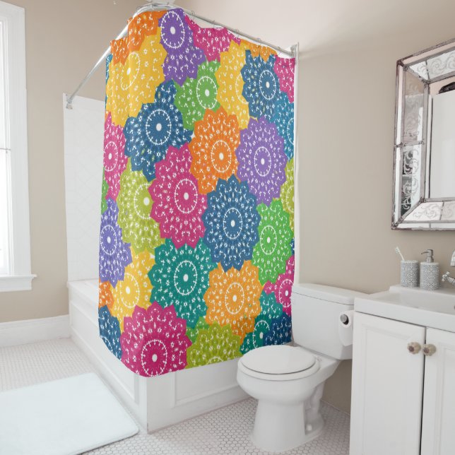 Vibrant Colorful Abstract Flowers Shower Curtain (In Situ)