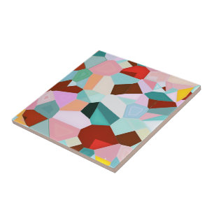 Vibrant Colorful Abstract Geometric Glass Art Ceramic Tile