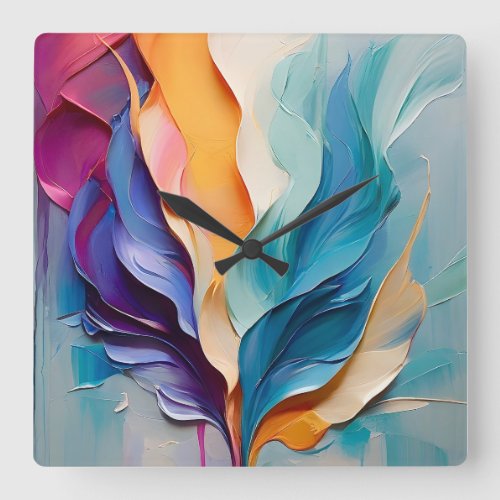 Vibrant Colorful Abstract Painting Artwork  Square Wall Clock