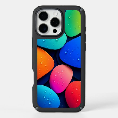 Vibrant Colorful Abstract Pebbles with Water Drops iPhone 16 Pro Max Case