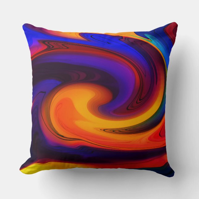 Vibrant Colorful Abstract Swirl Throw Pillow (Front)