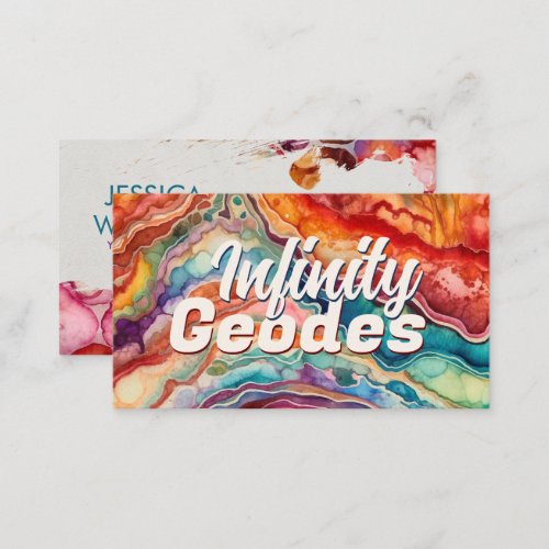 Vibrant Colorful Agate Watercolor Abstract Business Card
