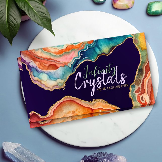 Vibrant Colorful Agate Watercolor Abstract Business Card (Creator Uploaded)