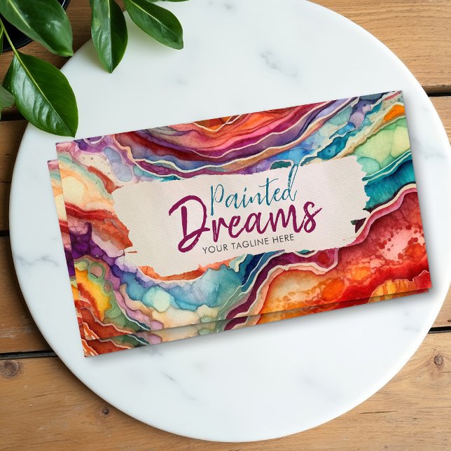 Vibrant Colorful Agate Watercolor Abstract Business Card (Creator Uploaded)
