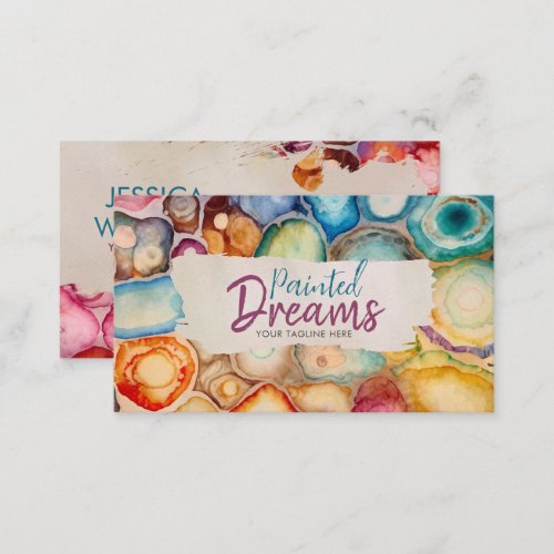 Vibrant Colorful Agate Watercolor Abstract Business Card