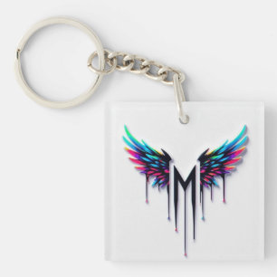 Vibrant Colorful Angel Wings M Monogram Graphic Keychain