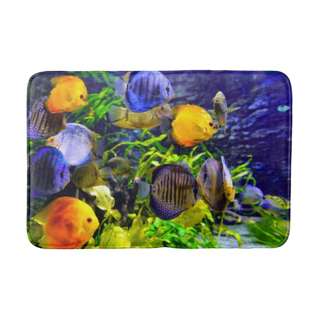 Vibrant Colorful Aquatic Tropical Sea Fish Bath Mat (Front)