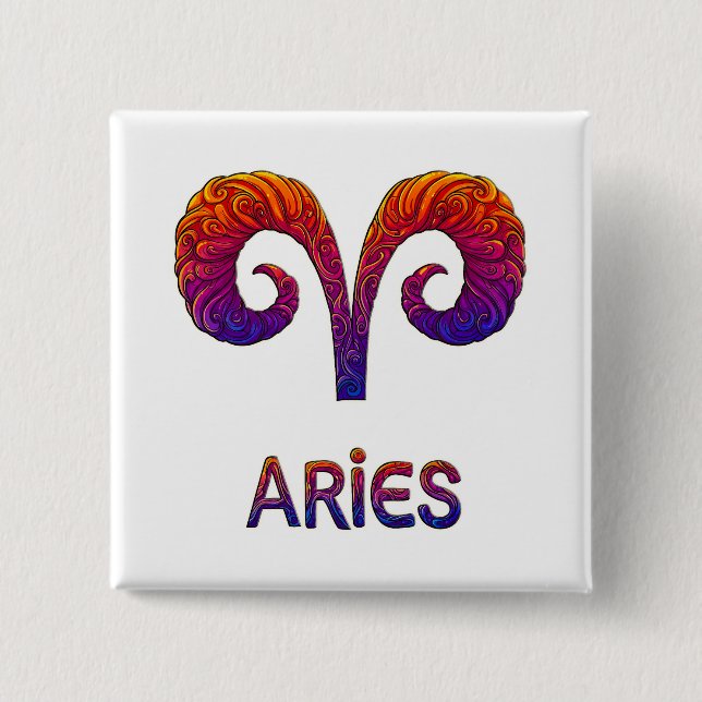 Vibrant Colorful Aries Zodiac Square Button/Magnet Button (Front)