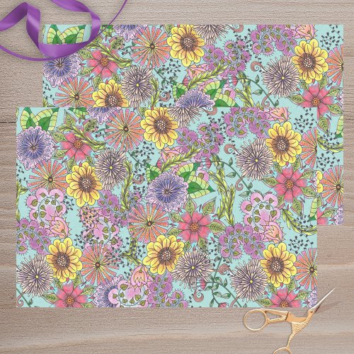 Vibrant Colorful Artistic Doodle Spring Florals Tissue Paper