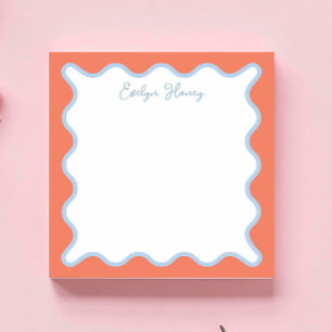 Vibrant Colorful Blue Peach Wavy Zigzag Border Notepad