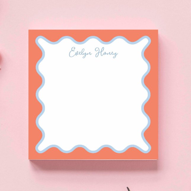 Vibrant Colorful Blue Peach Wavy Zigzag Border Notepad (Creator Uploaded)