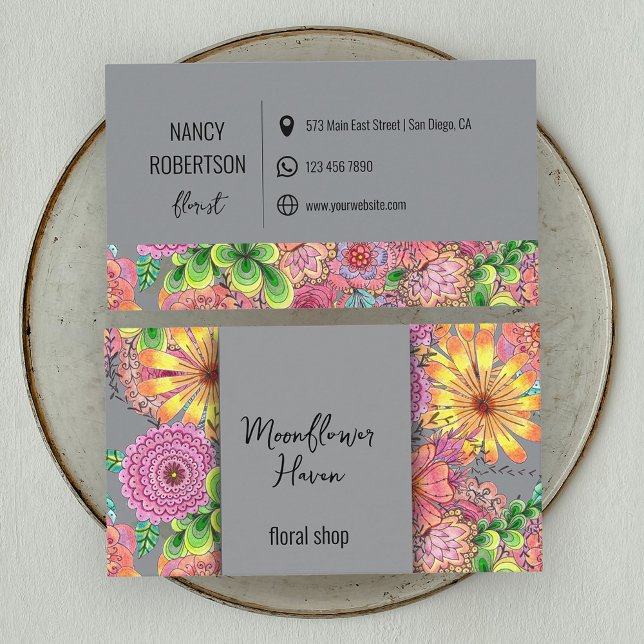 Vibrant Colorful Botanical Motifs Floral Shop Business Card (Creator Uploaded)