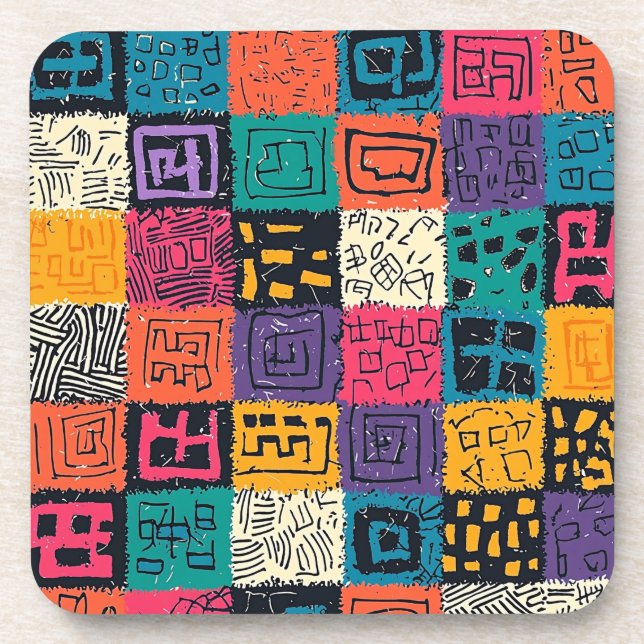 Vibrant Colorful Box Pattern (1) Beverage Coaster (Front)
