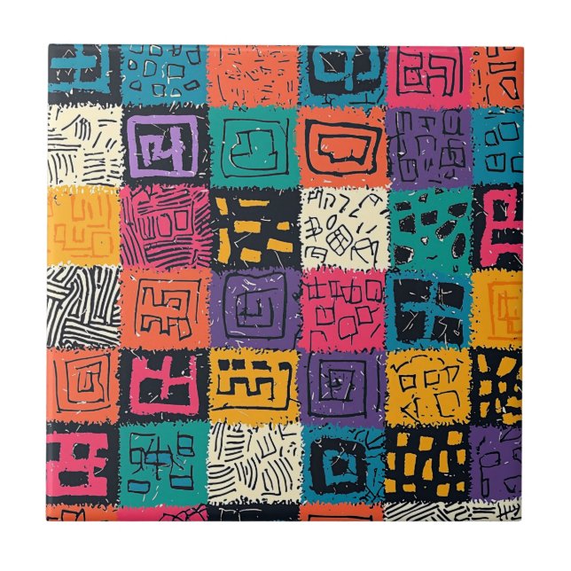 Vibrant Colorful Box Pattern (1) Ceramic Tile (Front)