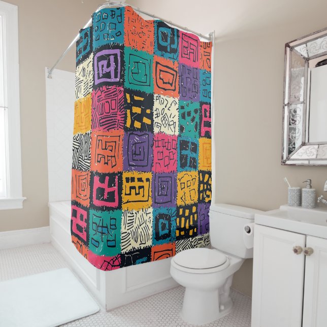 Vibrant Colorful Box Pattern (1) Shower Curtain (In Situ)