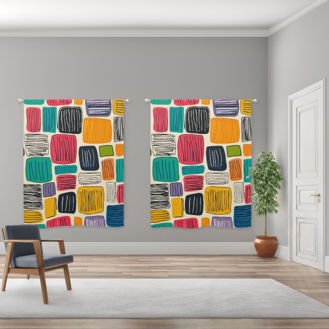 Vibrant Colorful Box Pattern (2) Blackout Curtains (Wide)