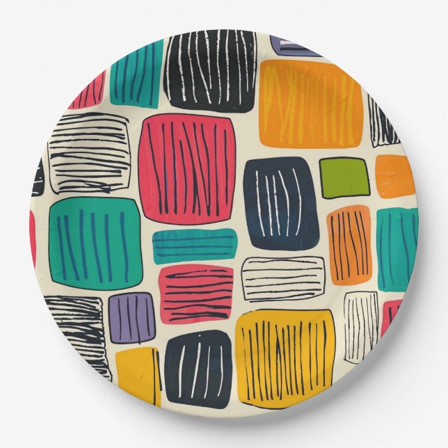 Vibrant Colorful Box Pattern (2) Paper Plates (Front)