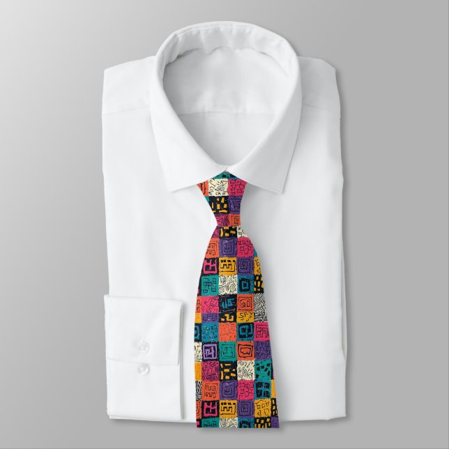 Vibrant Colorful Box Pattern Neck Tie (Tied)