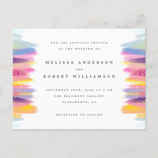Vibrant Colorful Brush Strokes Bohemian Wedding Invitation Postcard