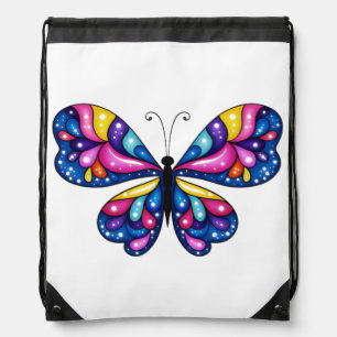 Vibrant Colorful Butterfly Drawstring Bag