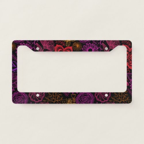 Vibrant Colorful Butterfly Floral Tropical Pattern License Plate Frame