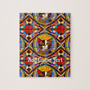 Vibrant Colorful Cat Mosaic Tiles - Cheerful Happy Jigsaw Puzzle