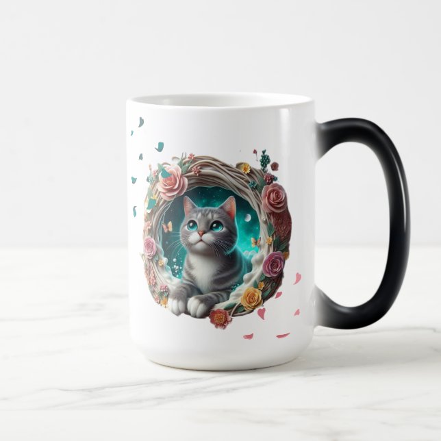 Vibrant Colorful Cute Whimsical 3D Cat Mug (Right)