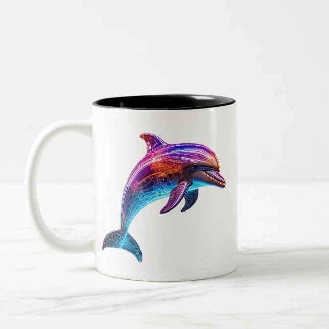 Vibrant Colorful Dolphin Two-Tone Coffee Mug (Left)