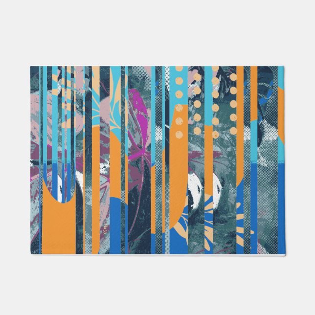Vibrant colorful floral and geometric design doormat (Front)