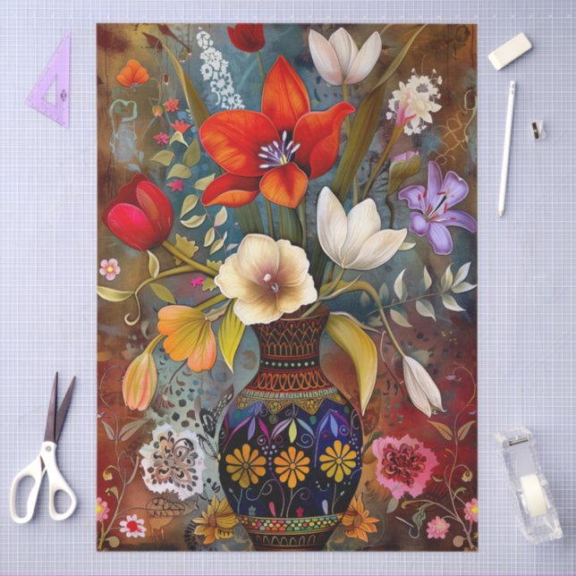 Vibrant Colorful Floral Decoupage Tissue Paper (Craft)