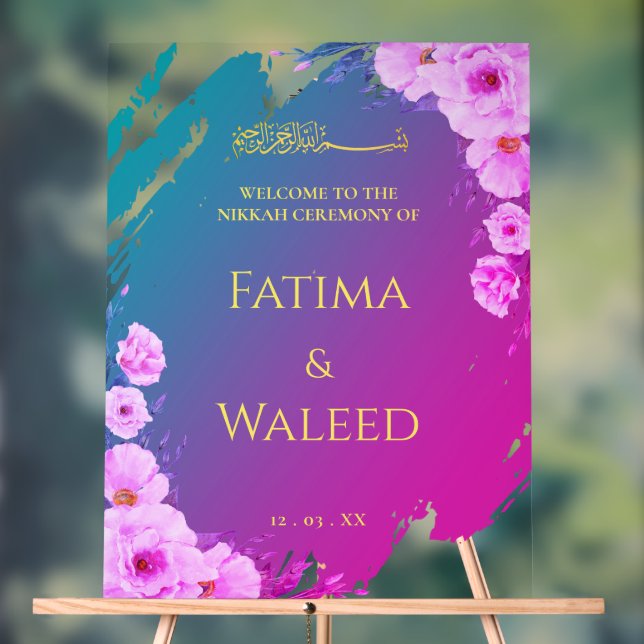 Vibrant Colorful Floral Muslim Nikkah Welcome Sign (Neutral)