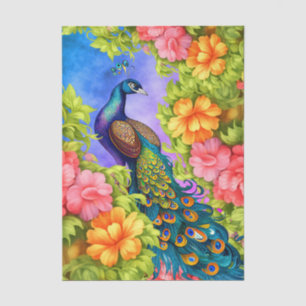 Vibrant Colorful Floral Peacock Decoupage Tissue Paper