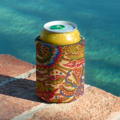 Vibrant Colorful Floral Print Can Cooler