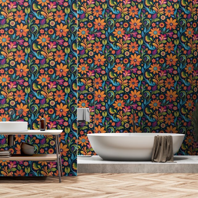 Vibrant Colorful Floral Seamless Pattern Wallpaper (Bathroom)